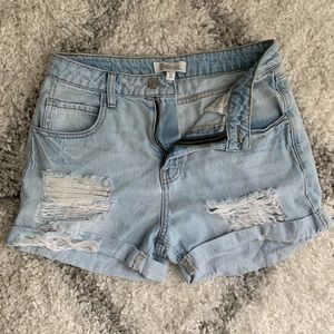 High-Waisted Cuffed Ripped Denim Shorts